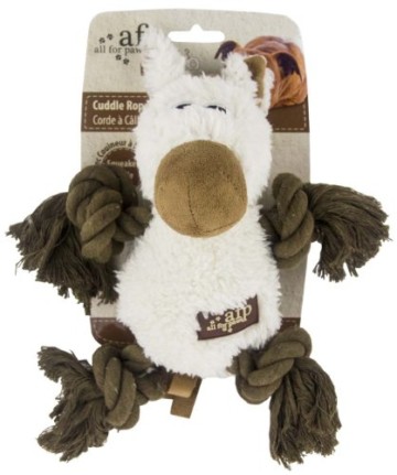 Das Cuddle Rope Pferd ist ein Plüschspielzeug mit Beinen aus Seil. Das ist prima zum darauf herumkauen und zum Spielen und Toben.