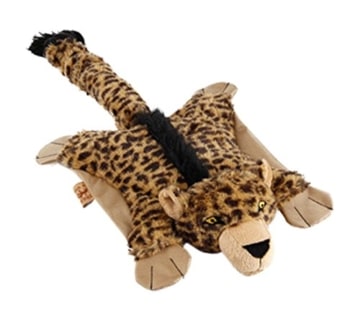 Der Flatty-Leopard ist ein Plüschspielzeug in Kissenform. Er hat keine Füllung. Mit seiner Größe von 54 cm ist er für alle Hundegrößen geeignet.