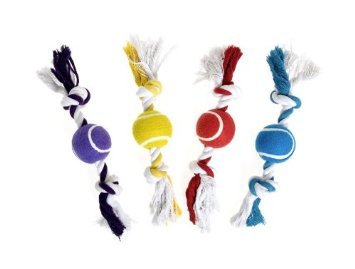 Das Seil mit Baumwollknoten und Tennisball.